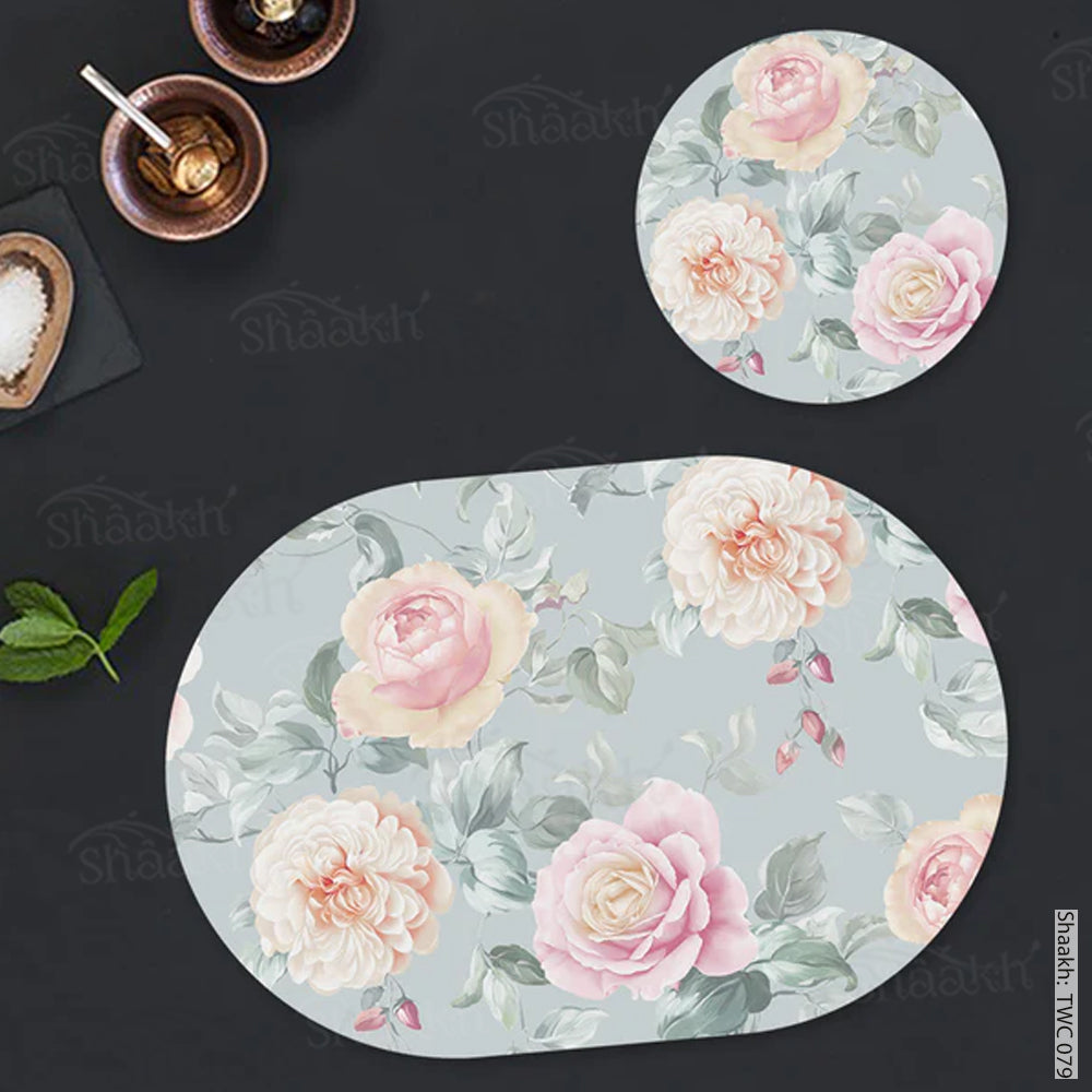 Blooming Roses Coordinated Set | TWC 079 (8 Mats, 4 Trivets)