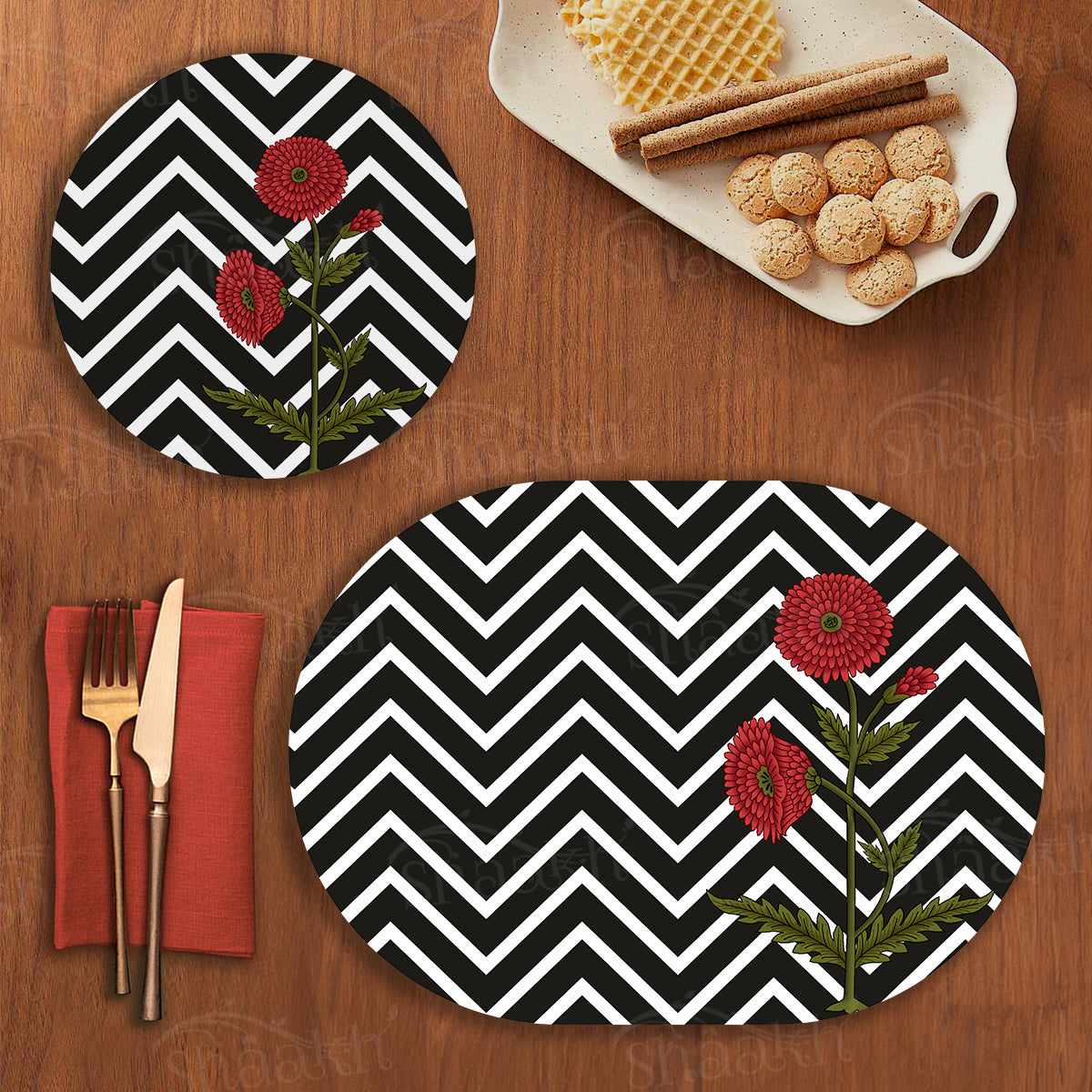 Ethnic Poppy with Modern Twist Coordinated Set | TWC 083 (8 Mats, 4 Trivets)