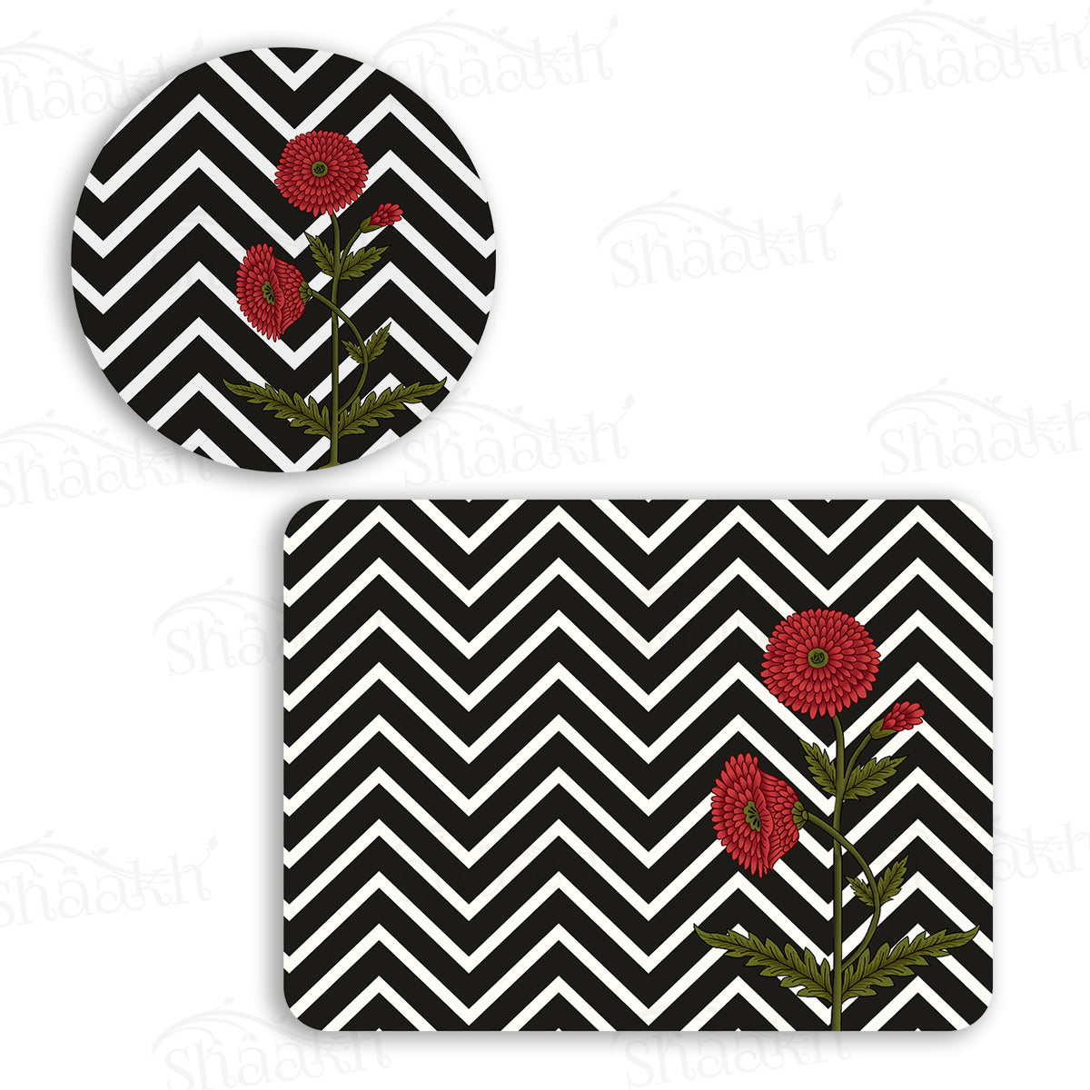 Ethnic Poppy with Modern Twist Coordinated Set | TWC 083 (8 Mats, 4 Trivets)