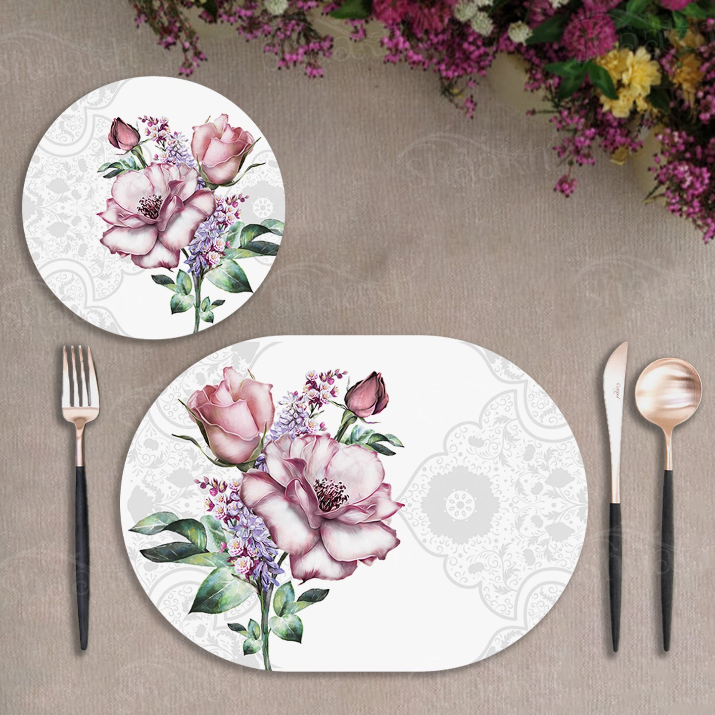 Flowers Bunch Coordinated Set | TWC 087 (8 Mats, 4 Trivets)