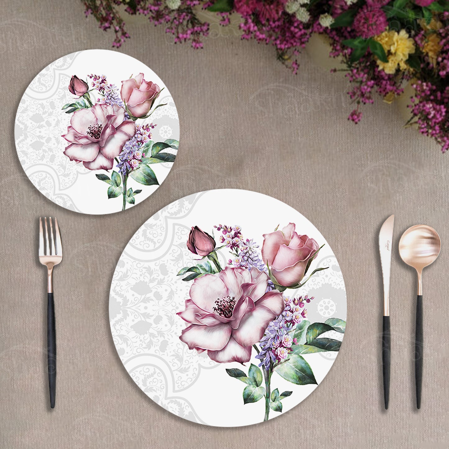 Flowers Bunch Coordinated Set | TWC 087 (8 Mats, 4 Trivets)