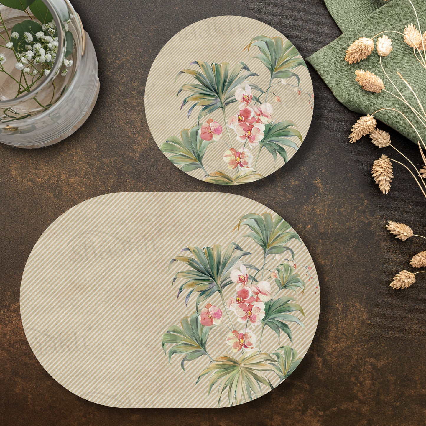 Pastel Orchids Coordinated Set | TWC 089 ( 8 Mats, 4 Trivets )