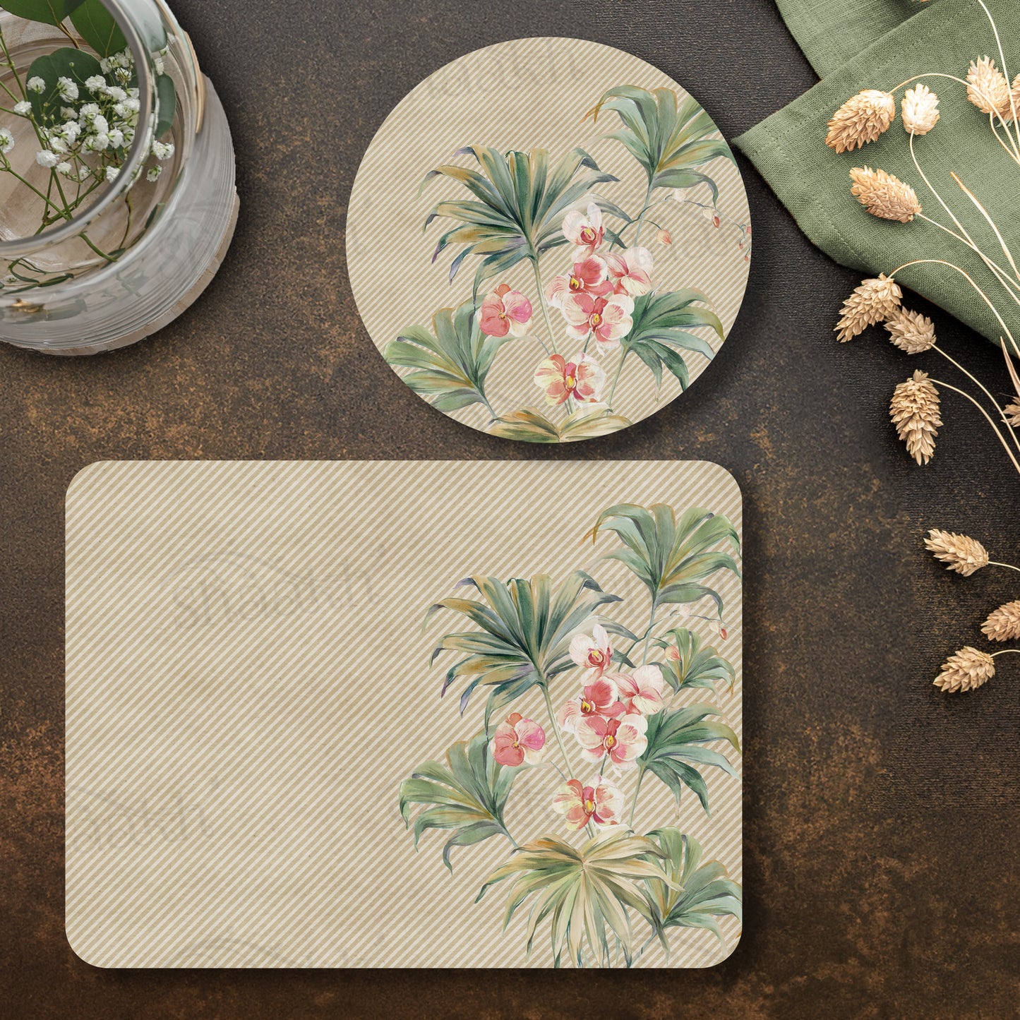 Pastel Orchids Coordinated Set | TWC 089 ( 8 Mats, 4 Trivets )