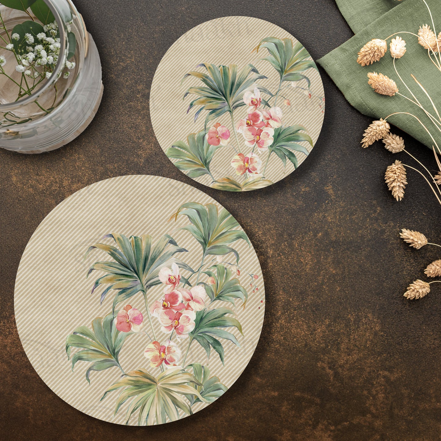 Pastel Orchids Coordinated Set | TWC 089 ( 8 Mats, 4 Trivets )