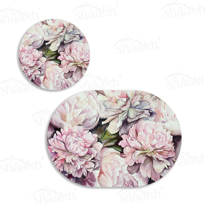 Watercolor Peonies Coordinated Set | TWC 091 ( 8 Mats, 4 Trivets )