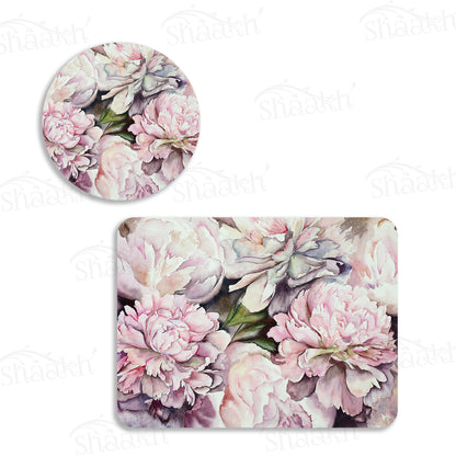Watercolor Peonies Coordinated Set | TWC 091 ( 8 Mats, 4 Trivets )