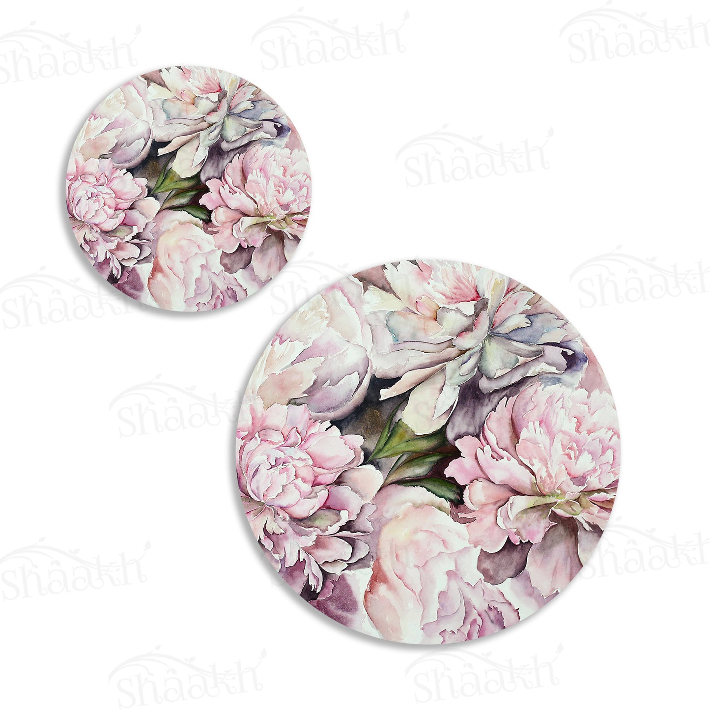 Watercolor Peonies Coordinated Set | TWC 091 ( 8 Mats, 4 Trivets )