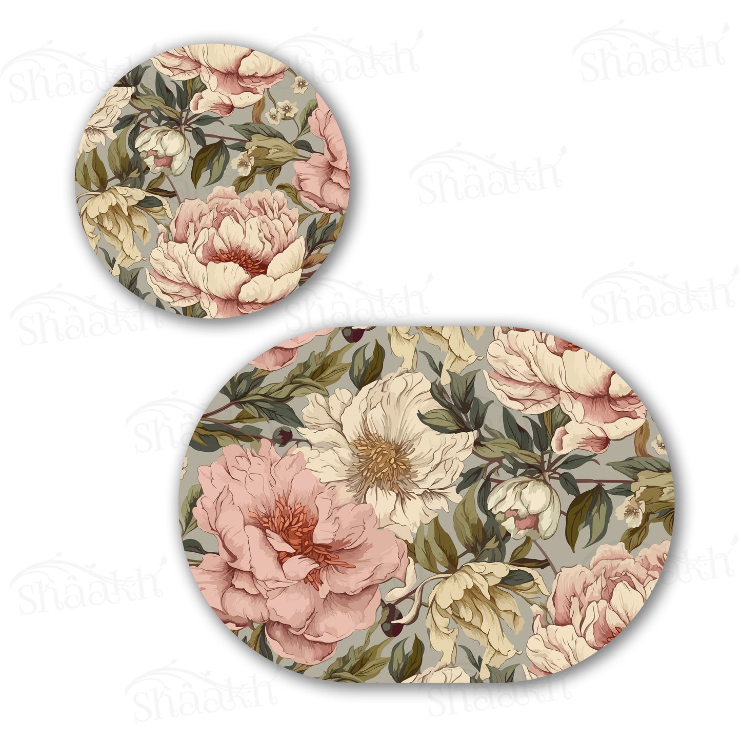 Peonies Elegance Coordinated Set | TWC 094 ( 8 Mats, 4 Trivets )
