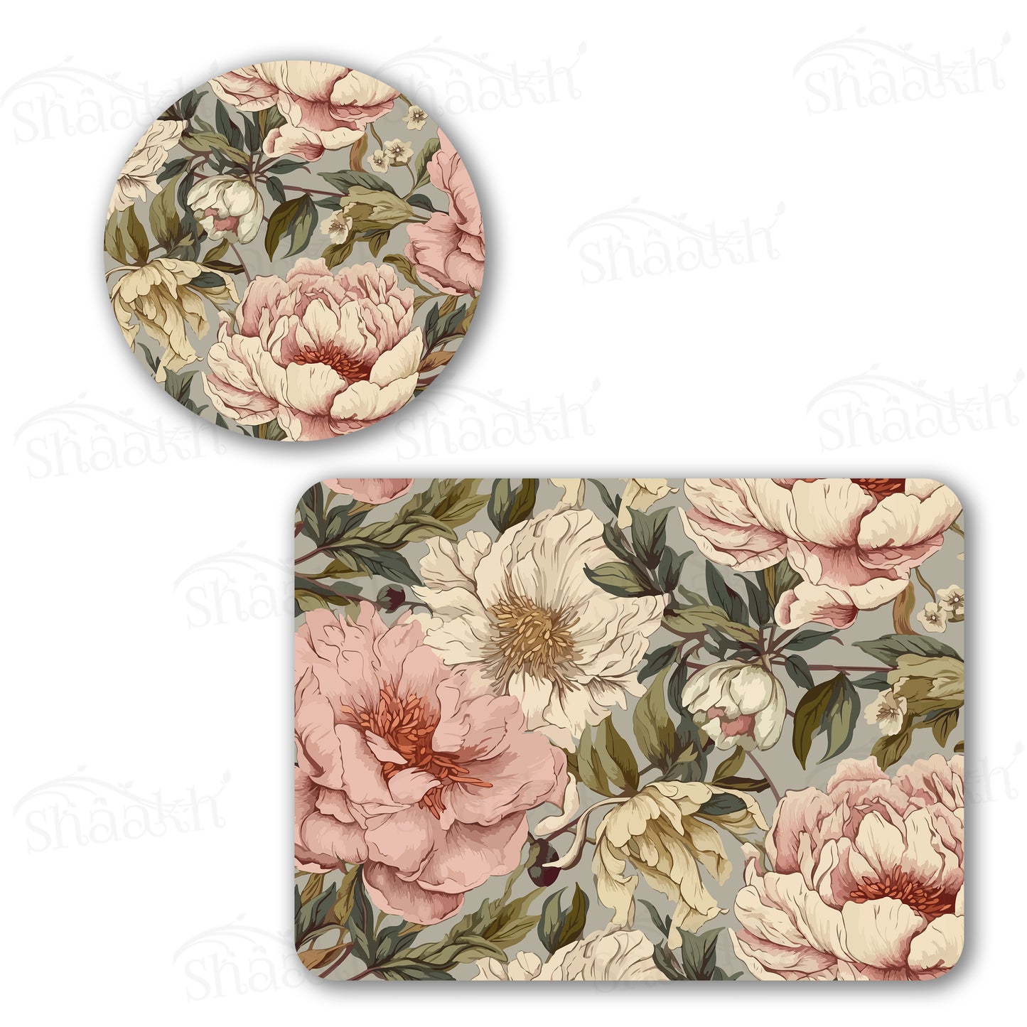 Peonies Elegance Coordinated Set | TWC 094 ( 8 Mats, 4 Trivets )