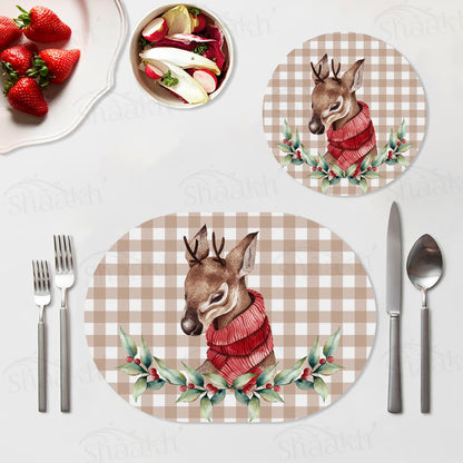 Christmas Deer Coordinated Set | TWC 097 ( 8 Mats, 4 Trivets )