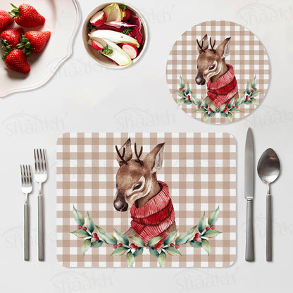 Christmas Deer Coordinated Set | TWC 097 ( 8 Mats, 4 Trivets )