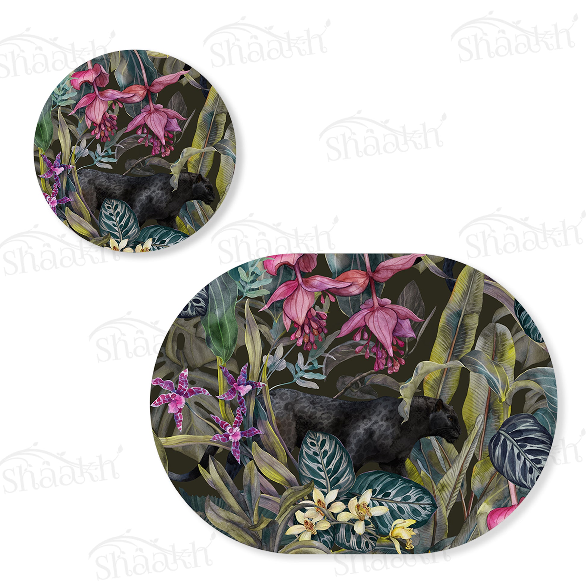 Dramatic Foliage Coordinated Set — botanical design coordinated dining set by Shaakh, handcrafted in India