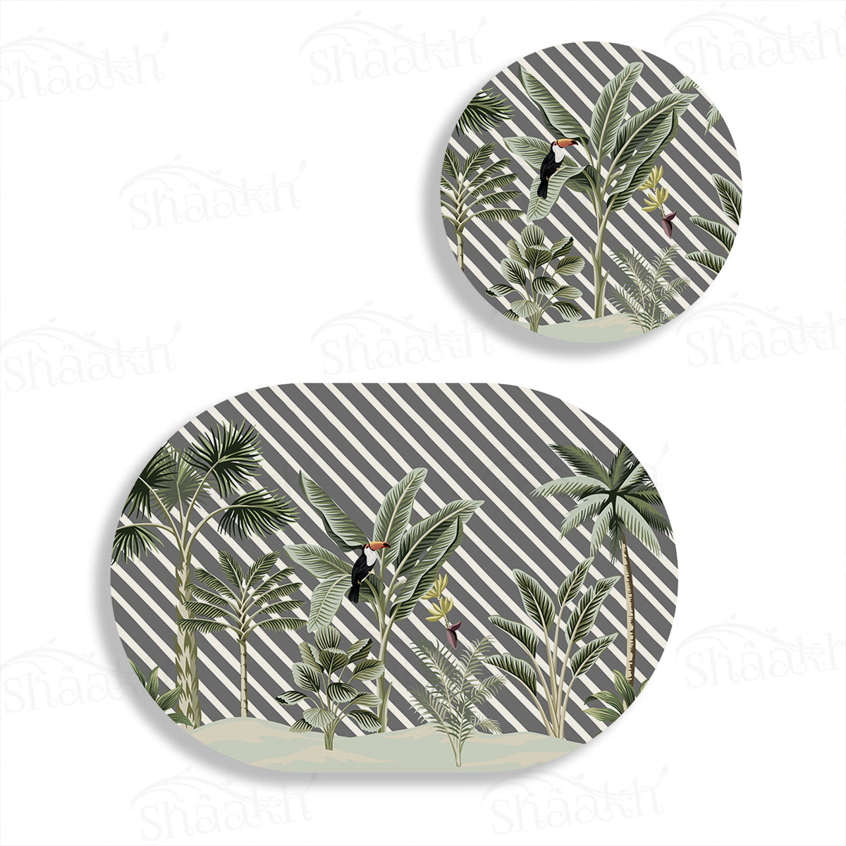 Evergreen Tropical Coordinated Set — botanical design coordinated dining set by Shaakh, handcrafted in India