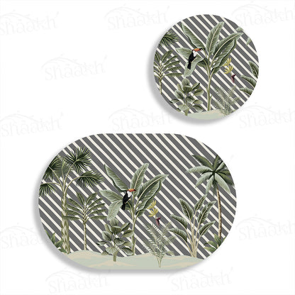 Evergreen Tropical Coordinated Set — botanical design coordinated dining set by Shaakh, handcrafted in India