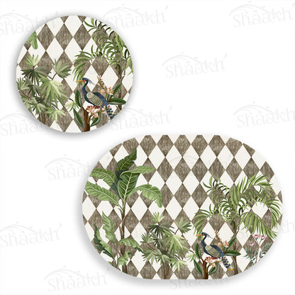 Tropic Jungle on Geometric Design Coordinated Set — abstract design coordinated dining set by Shaakh, handcrafted in India
