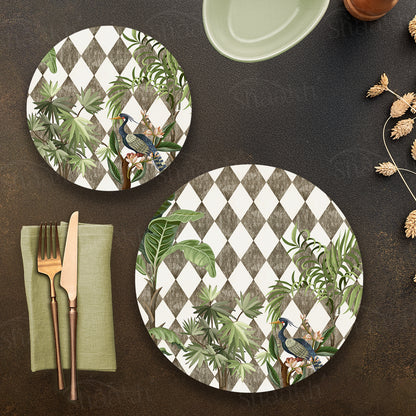Tropic Jungle on Geometric Design Coordinated Set — abstract design coordinated dining set by Shaakh, handcrafted in India