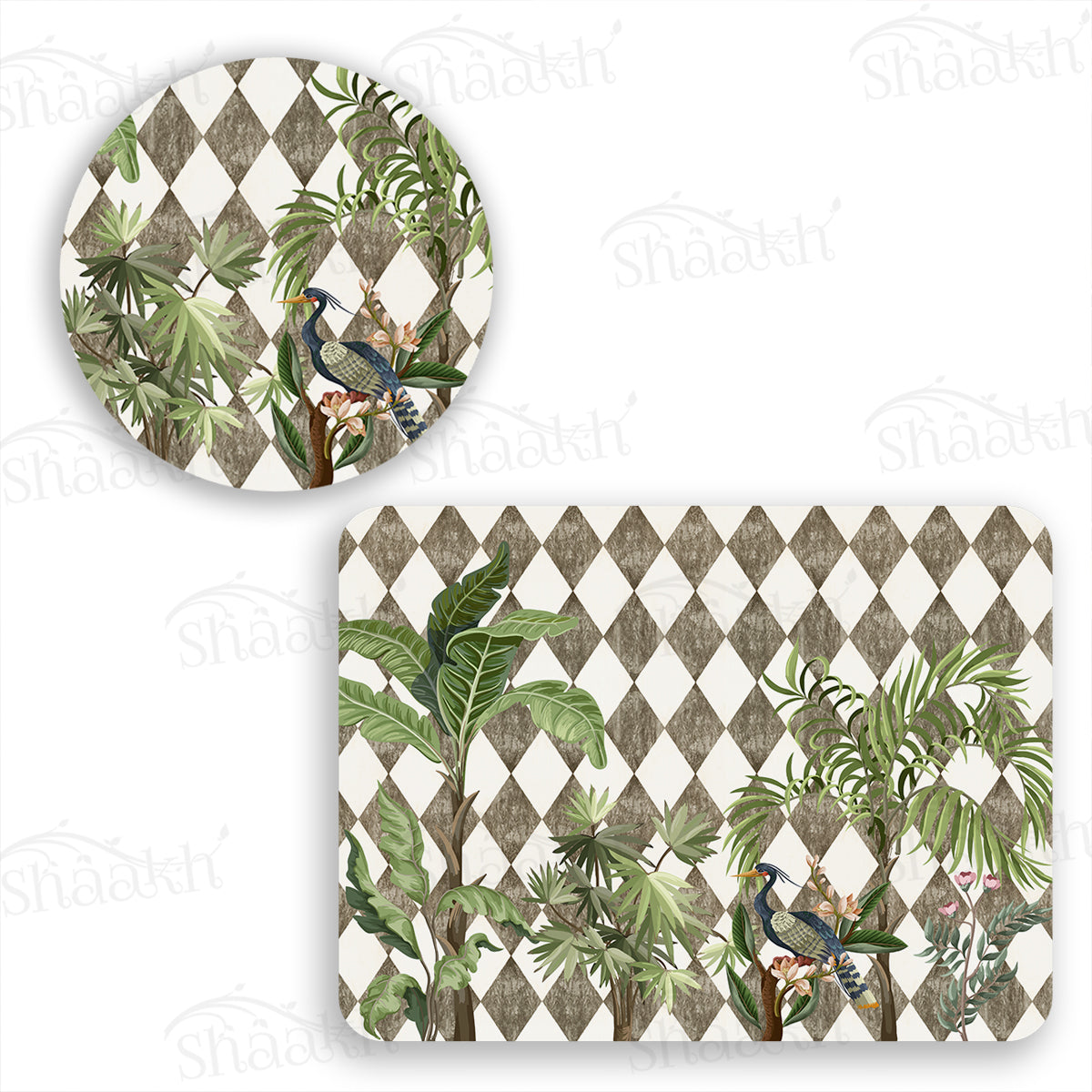 Tropic Jungle on Geometric Design Coordinated Set — abstract design coordinated dining set by Shaakh, handcrafted in India