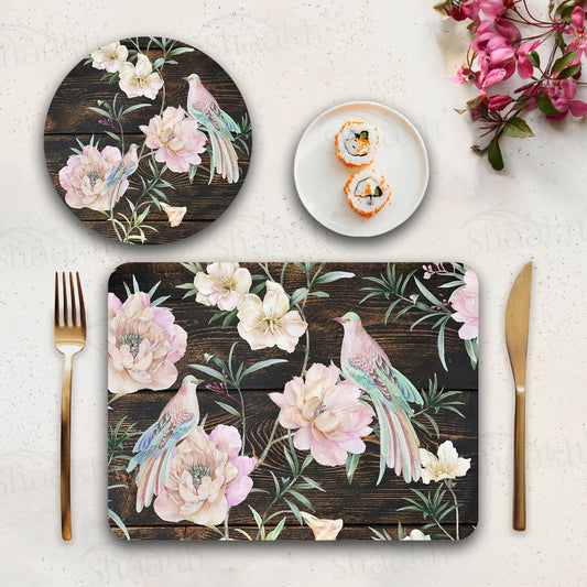 Exotic Birds and Flowers Coordinated Set — coordinated dining set by Shaakh, handcrafted in India