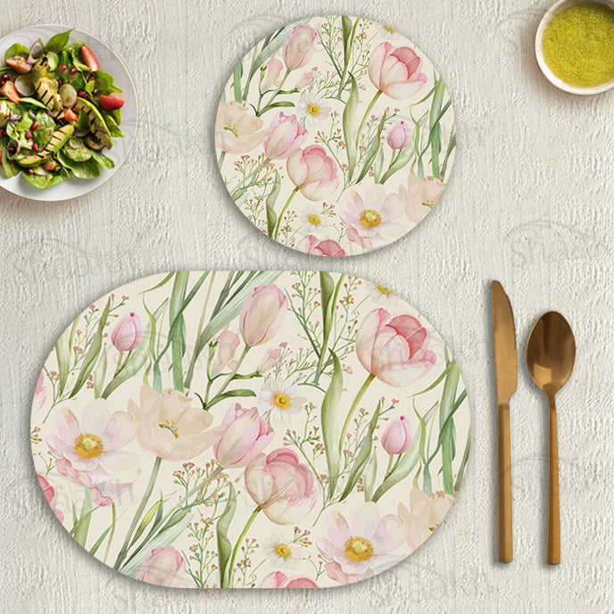Tulip Reverie Coordinated Set | TWC 113 (8 Mats, 4 Trivets)