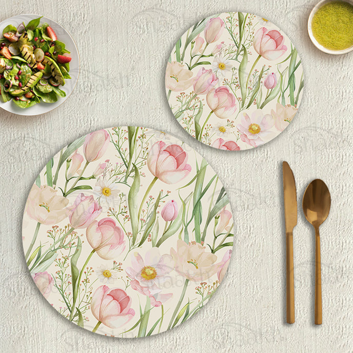 Tulip Reverie Coordinated Set | TWC 113 (8 Mats, 4 Trivets)