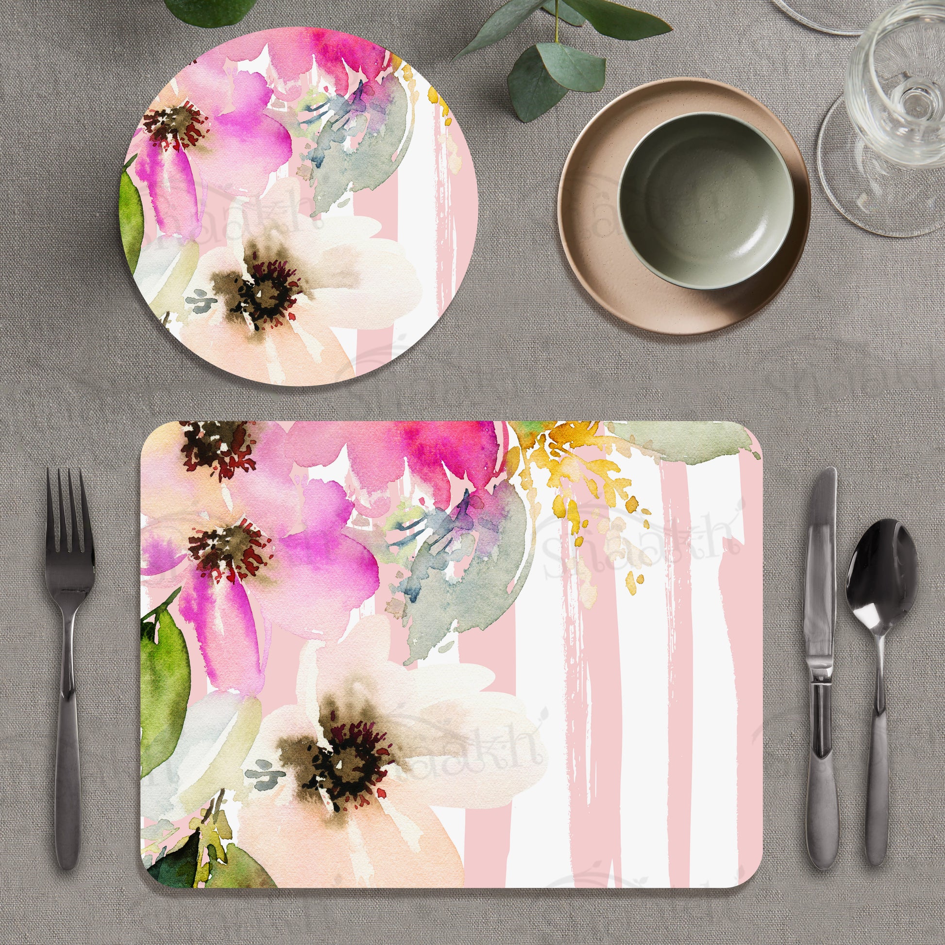 Deconstructed Pastel Color Flowers Coordinated Set — coordinated dining set by Shaakh, handcrafted in India