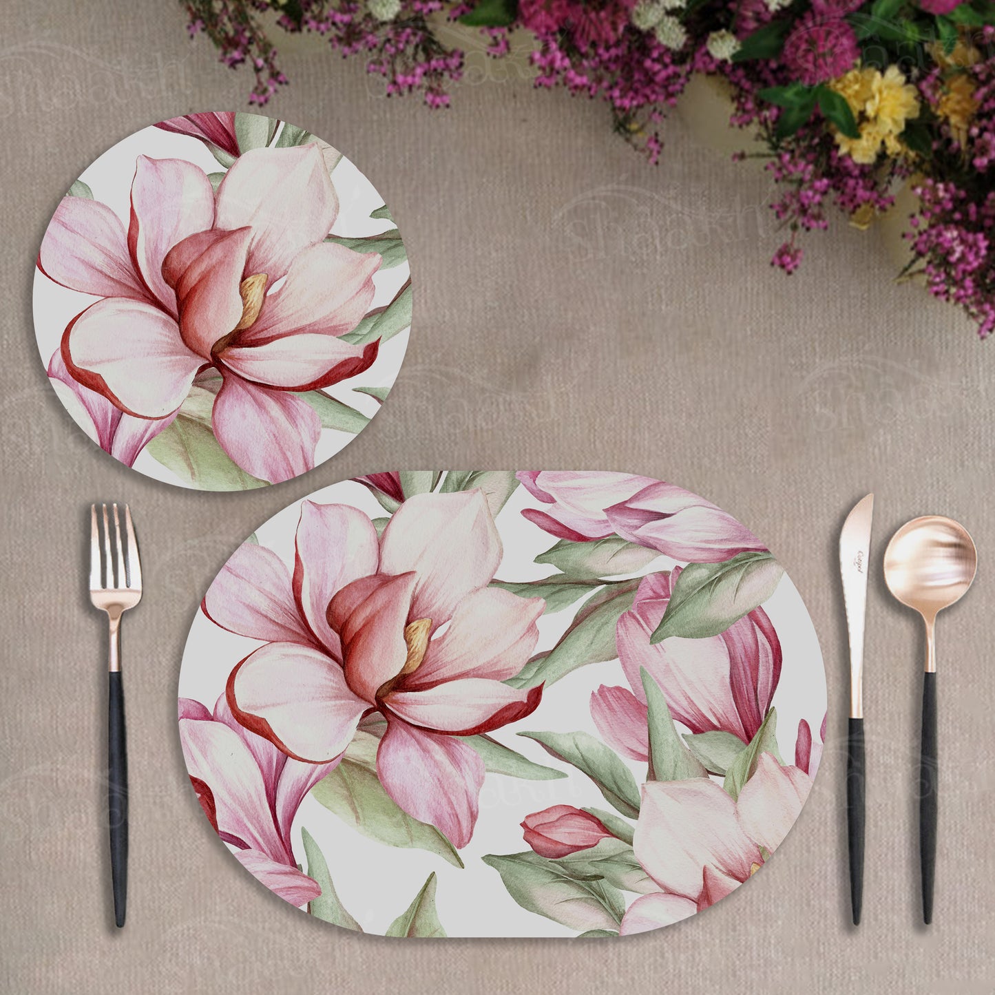 Blooming Magnolia Coordinated Set | TWC 007 (8 Mats, 4 Trivets)