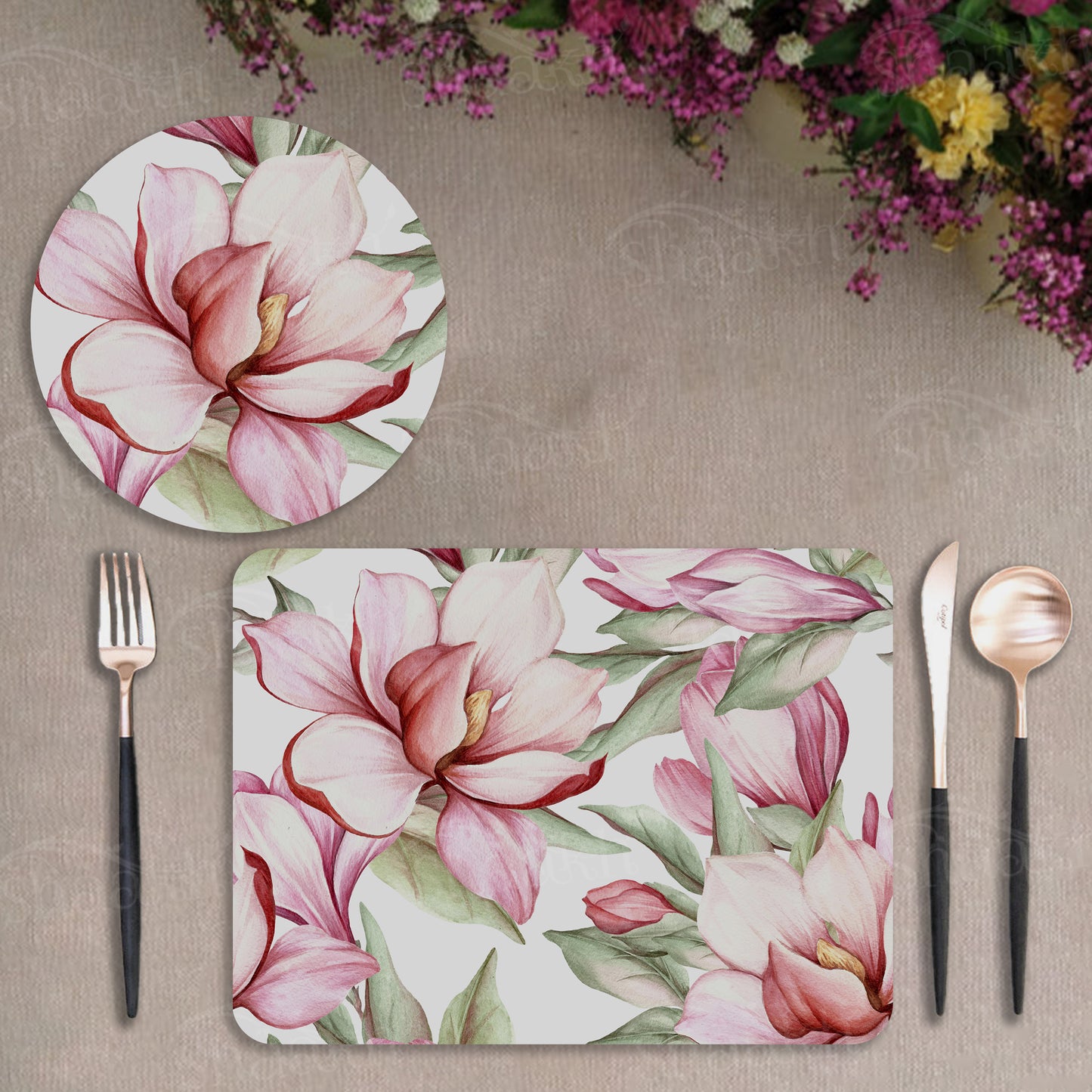 Blooming Magnolia Coordinated Set | TWC 007 (8 Mats, 4 Trivets)