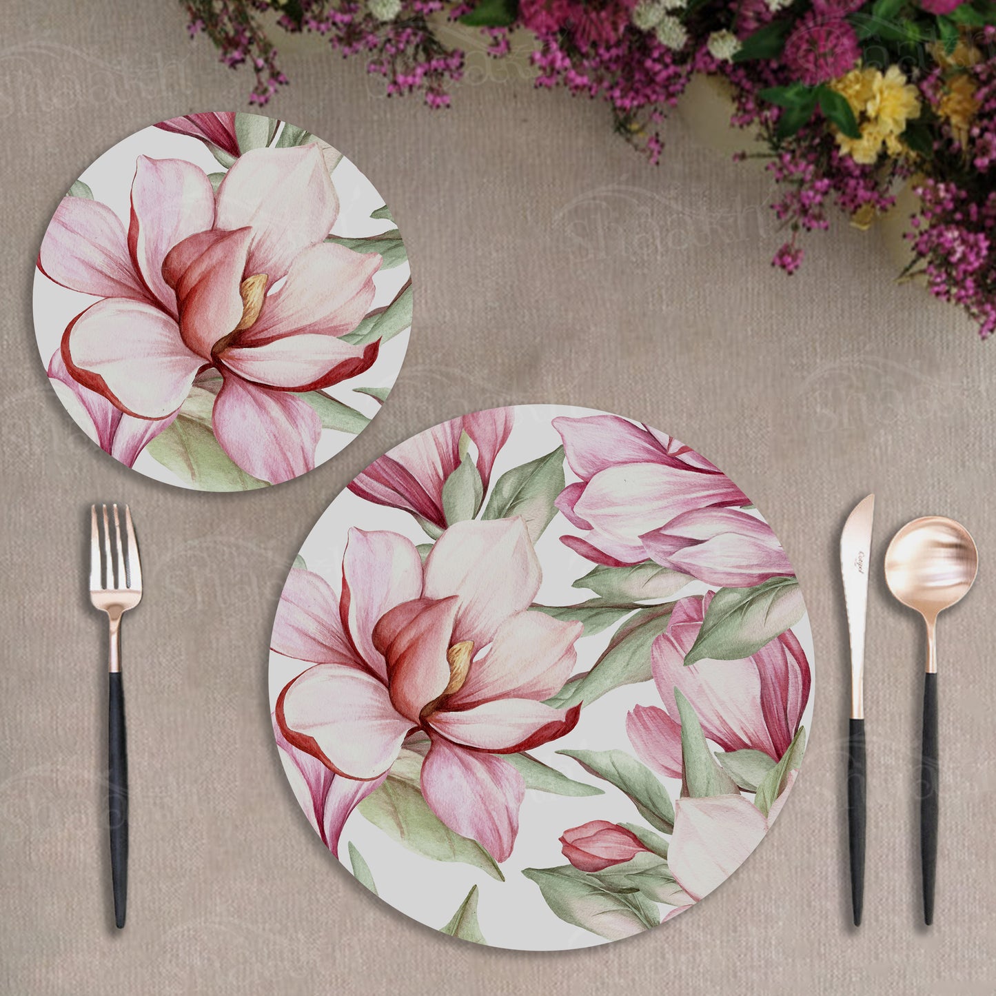 Blooming Magnolia Coordinated Set | TWC 007 (8 Mats, 4 Trivets)