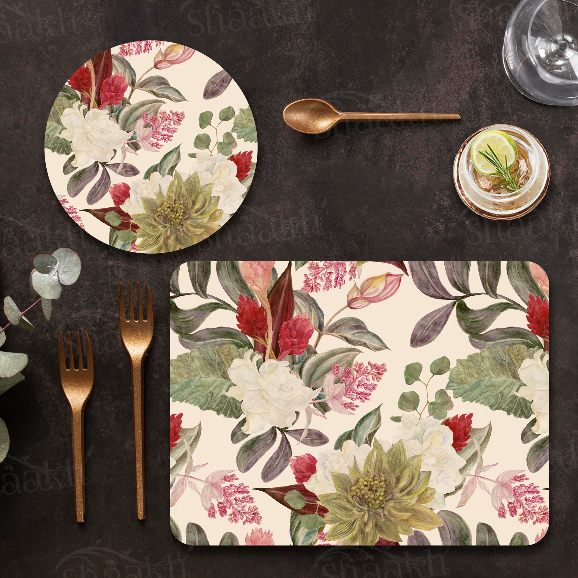 Exotic Blooms Coordinated Set — coordinated dining set by Shaakh, handcrafted in India