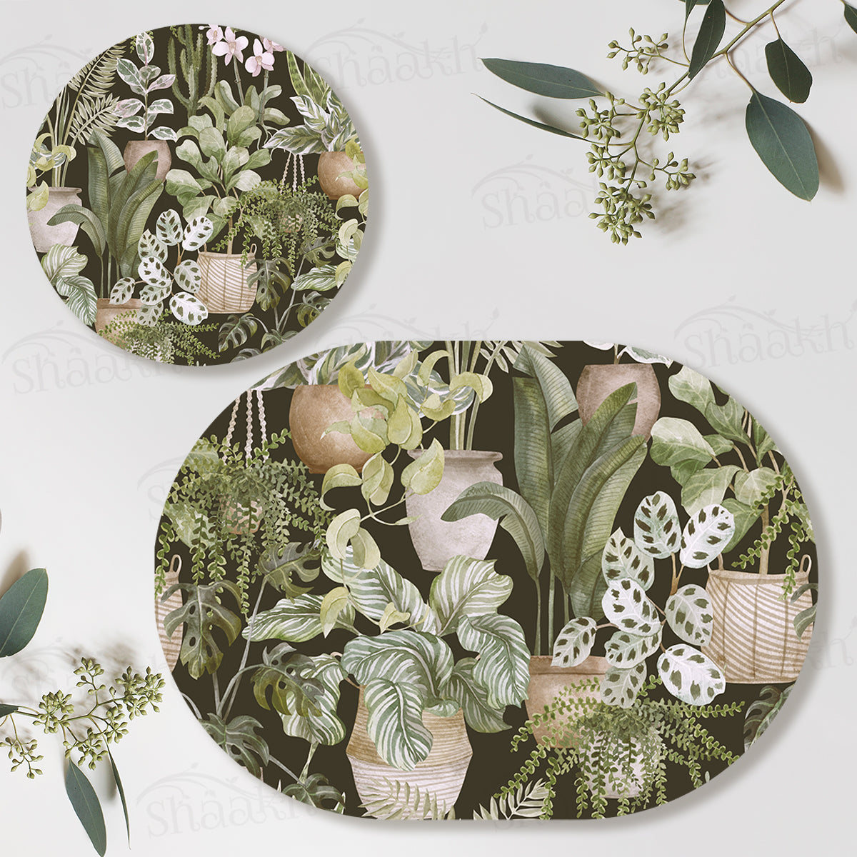 Botanical Heaven Coordinated Set — botanical design coordinated dining set by Shaakh, handcrafted in India