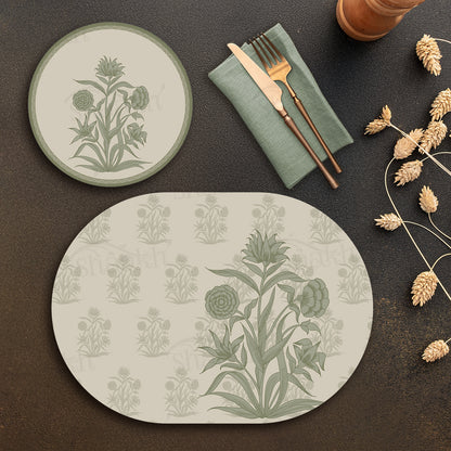 Firdaus (Sage) Coordinated Set | TWC 018 (8 Mats, 4 Trivets)