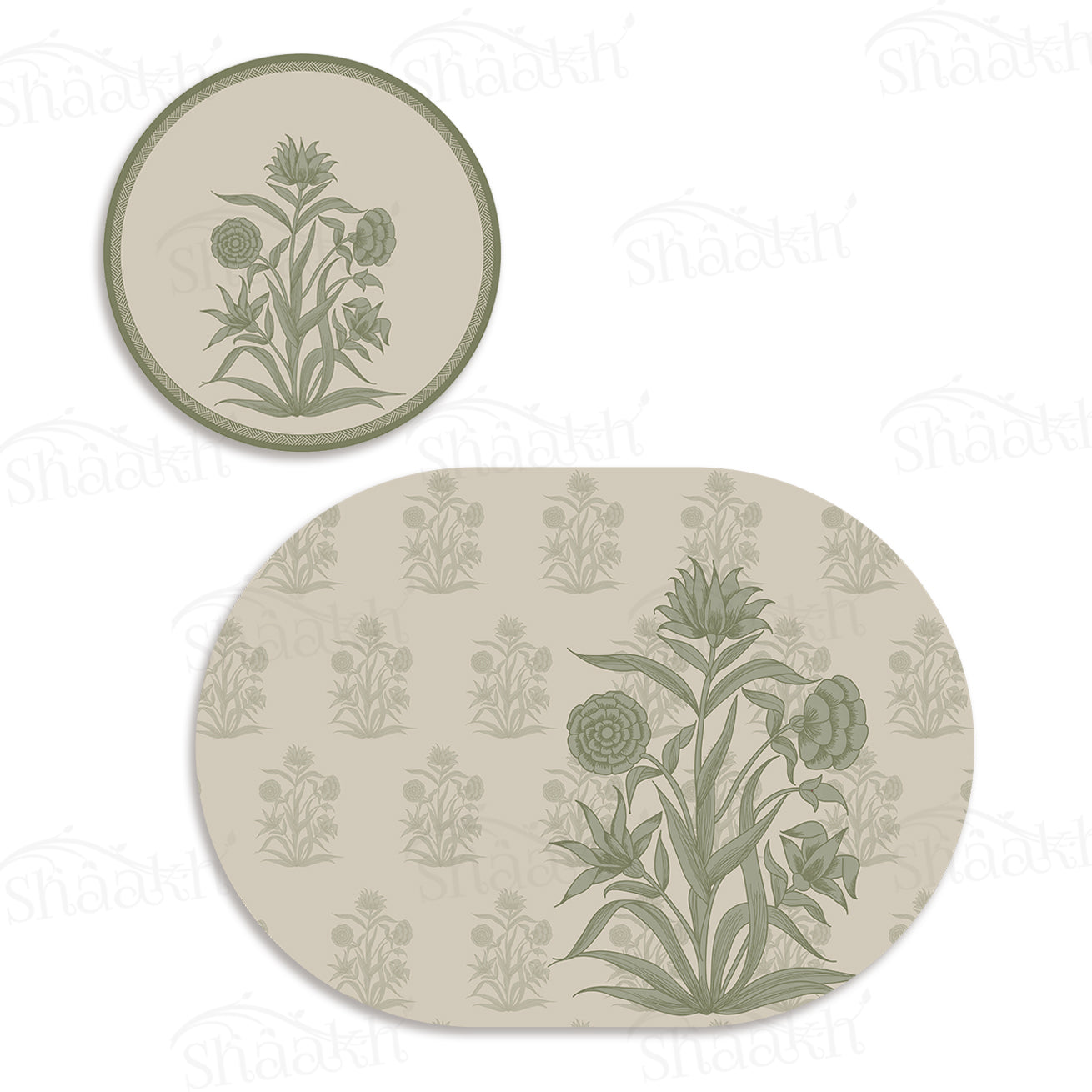Firdaus (Sage) Coordinated Set | TWC 018 (8 Mats, 4 Trivets)