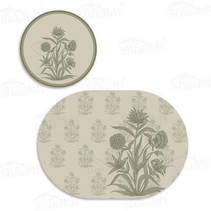 Firdaus (Sage) Coordinated Set | TWC 018 (8 Mats, 4 Trivets)