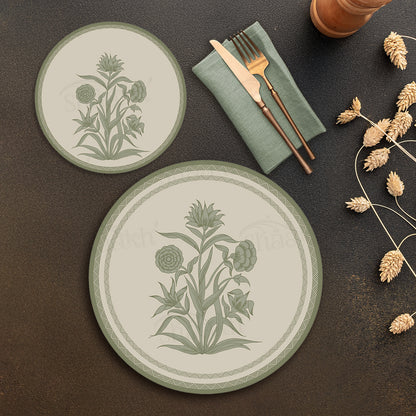 Firdaus (Sage) Coordinated Set | TWC 018 (8 Mats, 4 Trivets)