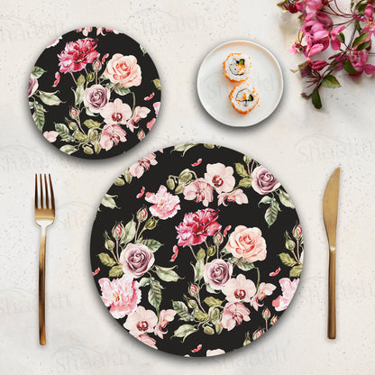 Orchid, Roses and Peony Flowers Coordinated Set — coordinated dining set by Shaakh, handcrafted in India