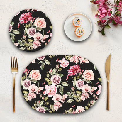 Orchid, Roses and Peony Flowers Coordinated Set — coordinated dining set by Shaakh, handcrafted in India