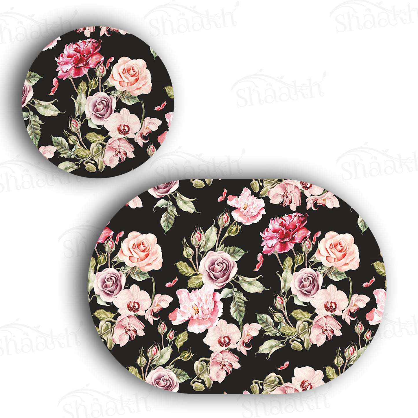 Orchid, Roses and Peony Flowers Coordinated Set — coordinated dining set by Shaakh, handcrafted in India