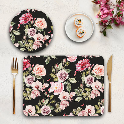 Orchid, Roses and Peony Flowers Coordinated Set — coordinated dining set by Shaakh, handcrafted in India