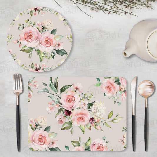 Watercolor Roses Bunch Coordinated Set | TWC 021 (8 Mats, 4 Trivets)