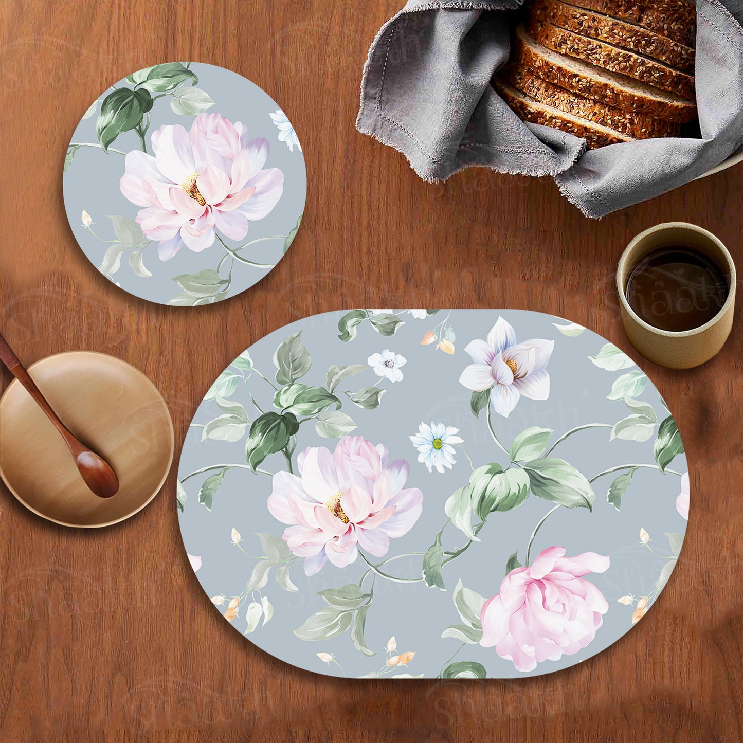 Delicate Blooms Coordinated Set — coordinated dining set by Shaakh, handcrafted in India