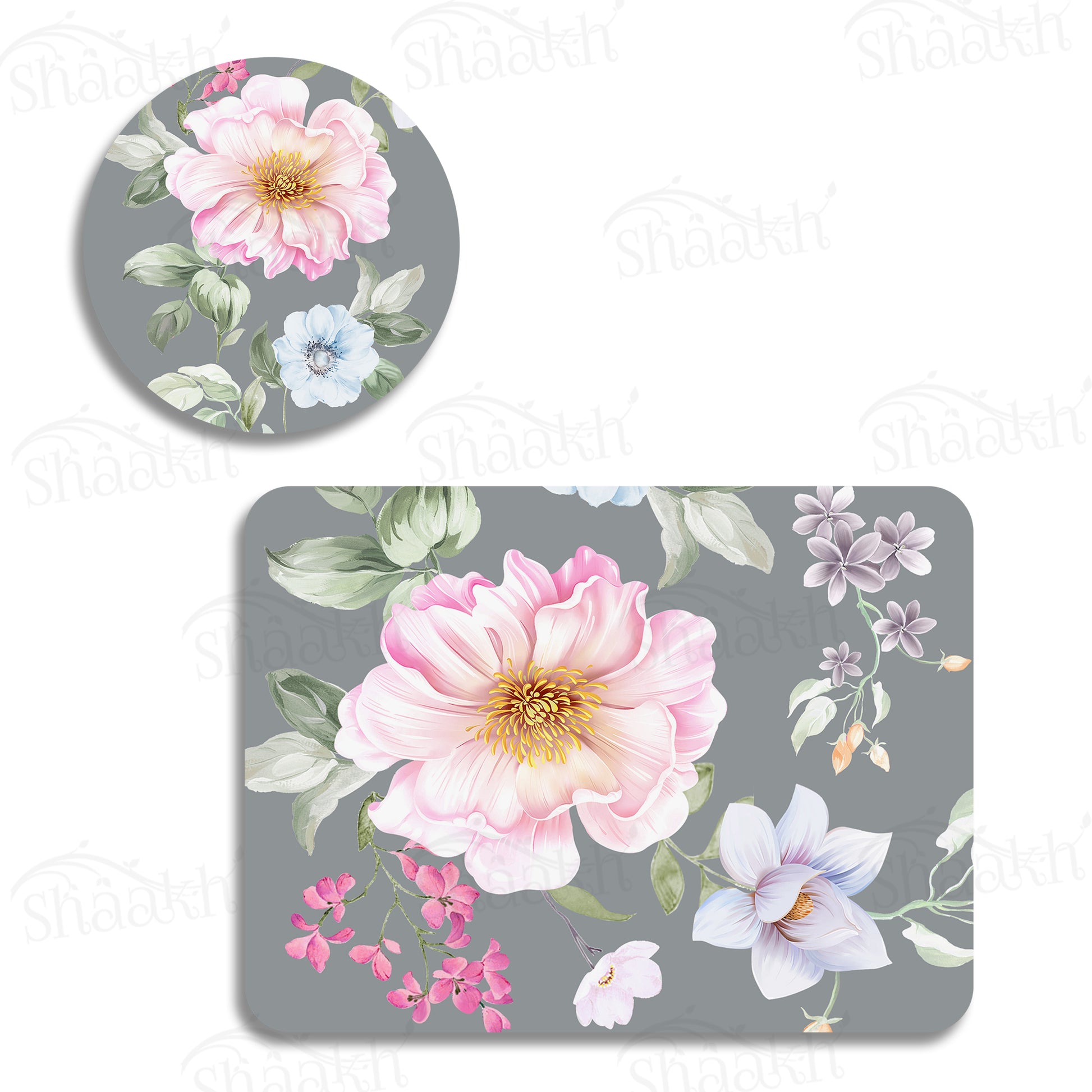 Watercolor Flowers, Leaves and Buds Coordinated Set — botanical design coordinated dining set by Shaakh, handcrafted in India