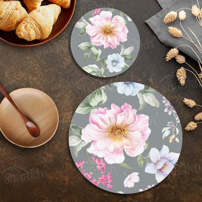 Watercolor Flowers, Leaves and Buds Coordinated Set — botanical design coordinated dining set by Shaakh, handcrafted in India