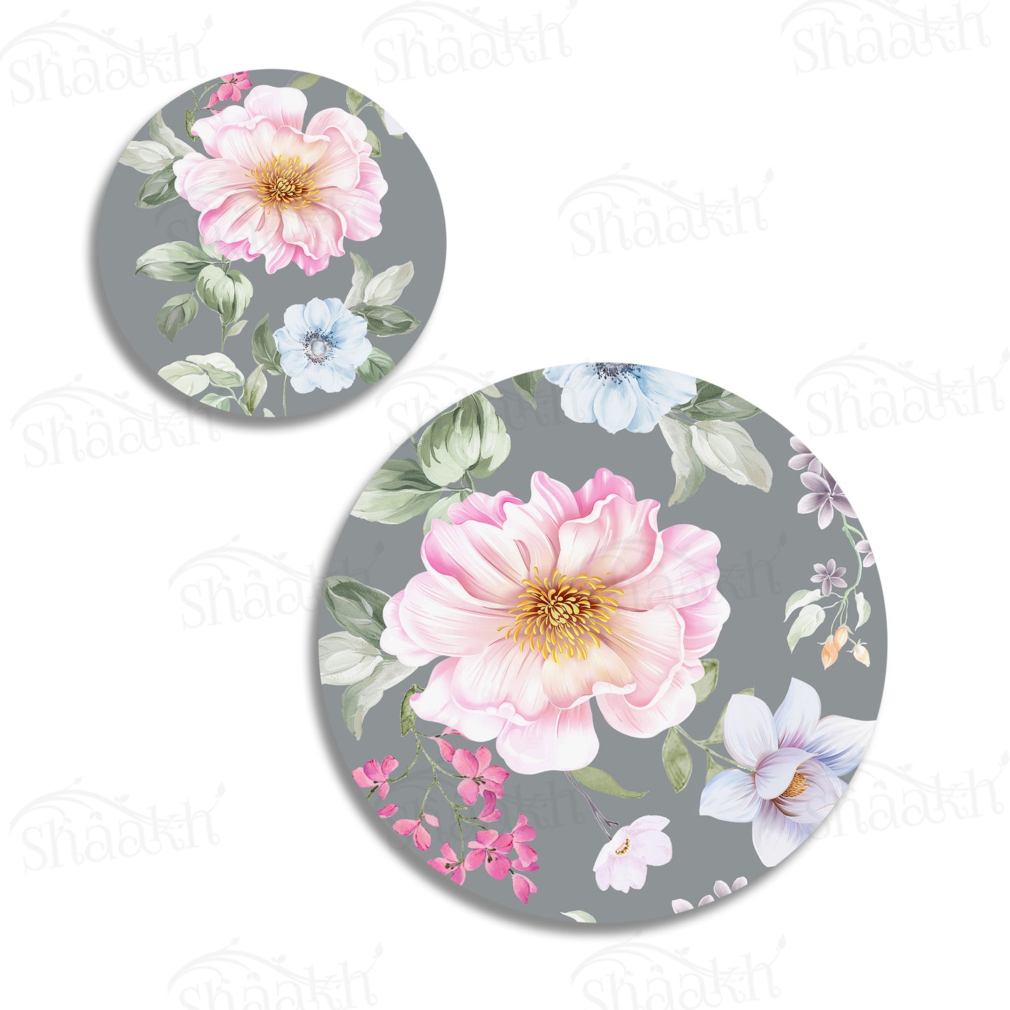 Watercolor Flowers, Leaves and Buds Coordinated Set — botanical design coordinated dining set by Shaakh, handcrafted in India