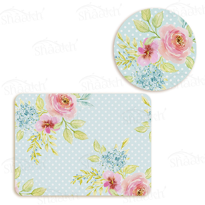Flowers Bunch on Dotted Background Coordinated Set | TWC 028 (8 Mats, 4 Trivets)