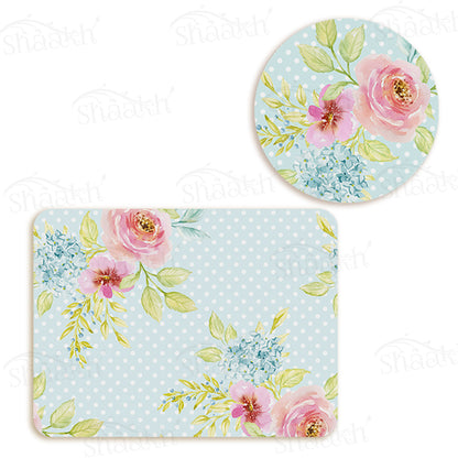 Flowers Bunch on Dotted Background Coordinated Set | TWC 028 (8 Mats, 4 Trivets)