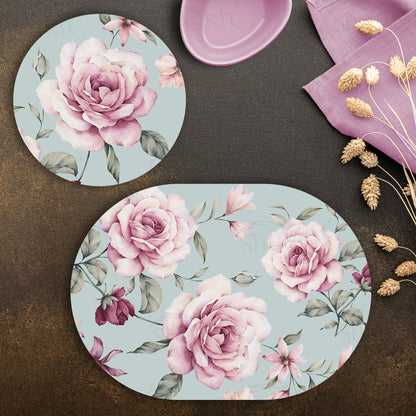 Pale Pink Roses Coordinated Set | TWC 030 (8 Mats, 4 Trivets)