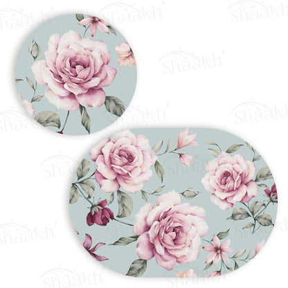 Pale Pink Roses Coordinated Set | TWC 030 (8 Mats, 4 Trivets)