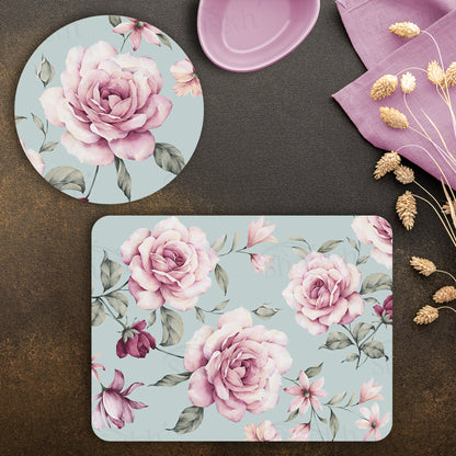 Pale Pink Roses Coordinated Set | TWC 030 (8 Mats, 4 Trivets)