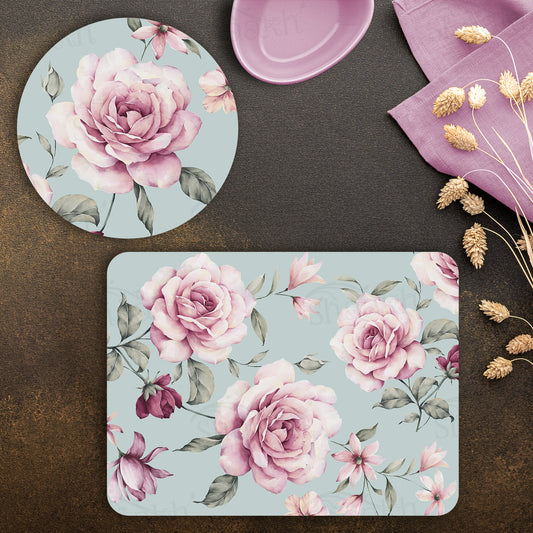 Pale Pink Roses Coordinated Set | TWC 030 (8 Mats, 4 Trivets)
