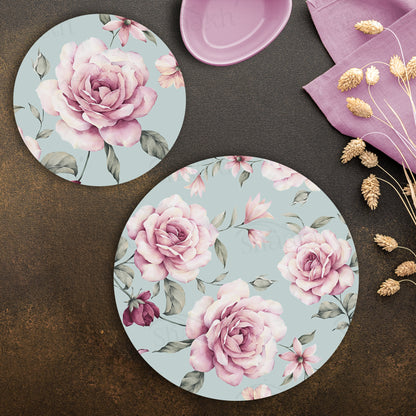 Pale Pink Roses Coordinated Set | TWC 030 (8 Mats, 4 Trivets)